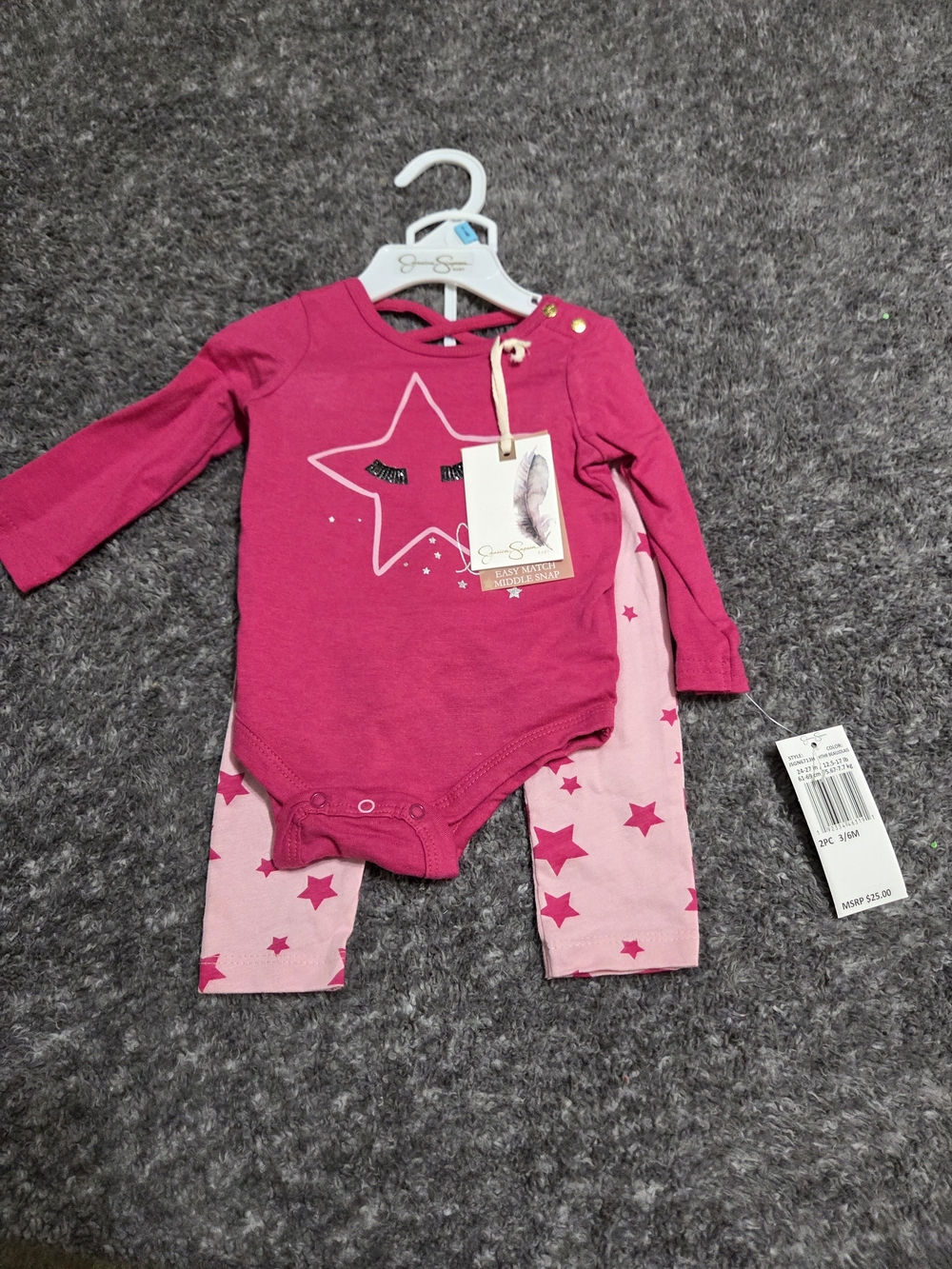 Jessica Simpson Magenta Star Bodysuit with Light Pink Star Leggings
